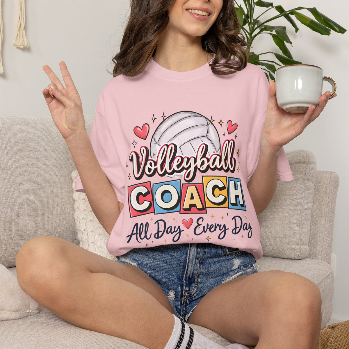 Volleyball Coach T-Shirt — "All Day Every Day" Cute Volleyball Coach Tee