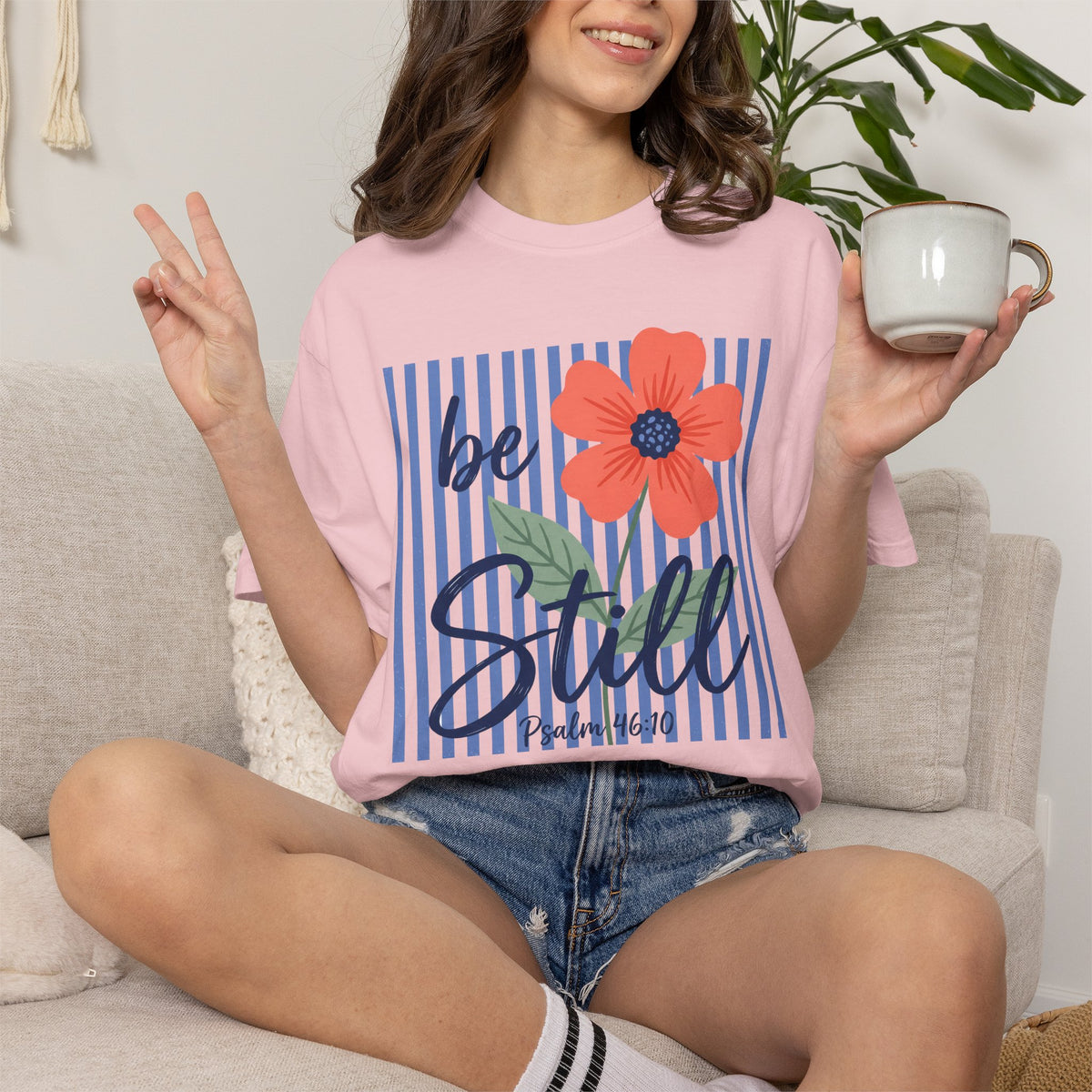 Be Still Floral T-Shirt — Striped Square Graphic Tee