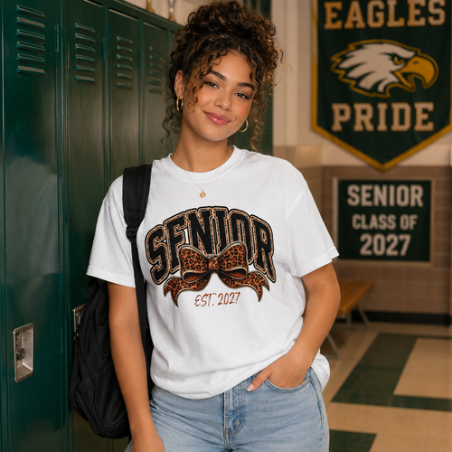 Senior 2027 Comfort Colors® T-Shirt – Leopard Bow Graphic