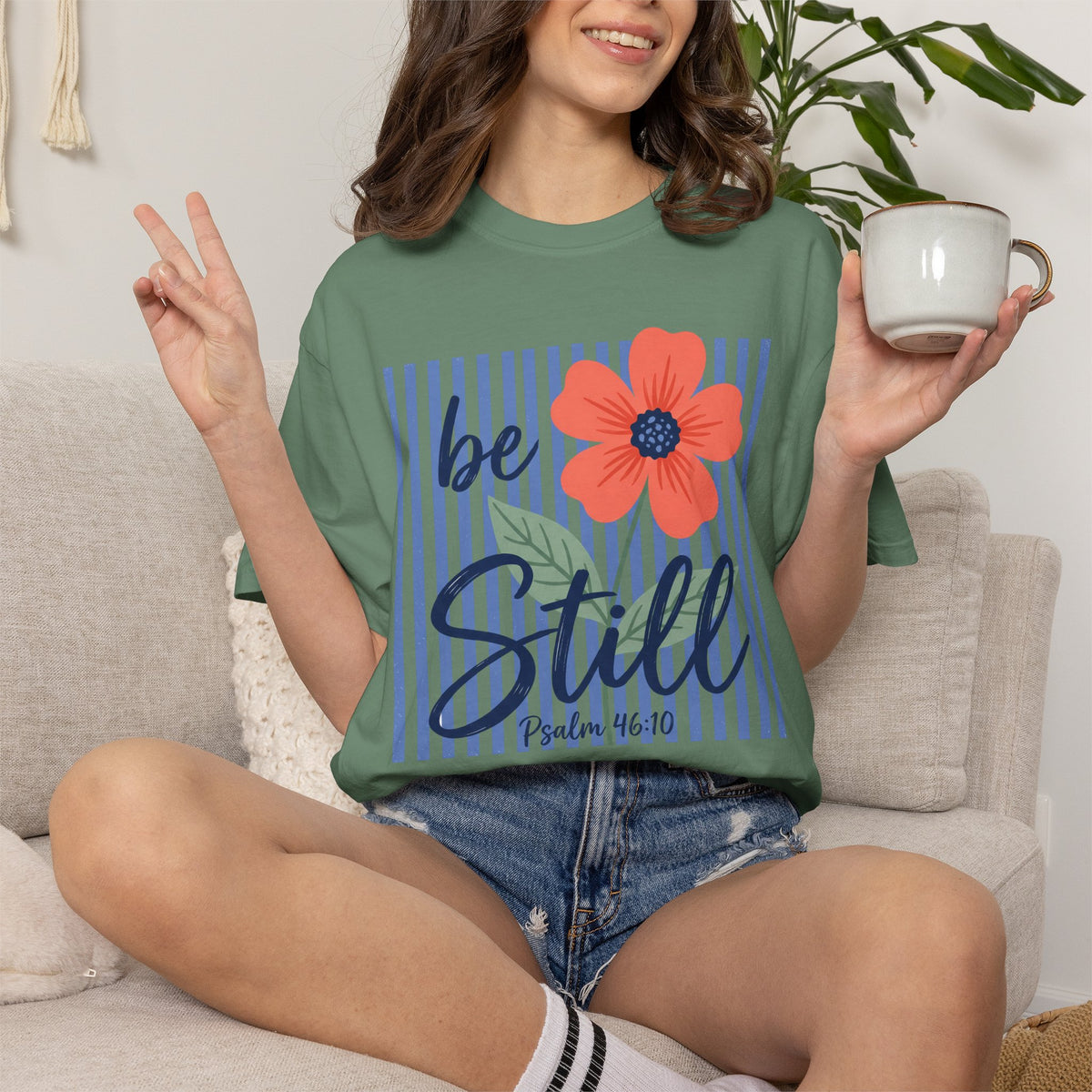 Be Still Floral T-Shirt — Striped Square Graphic Tee