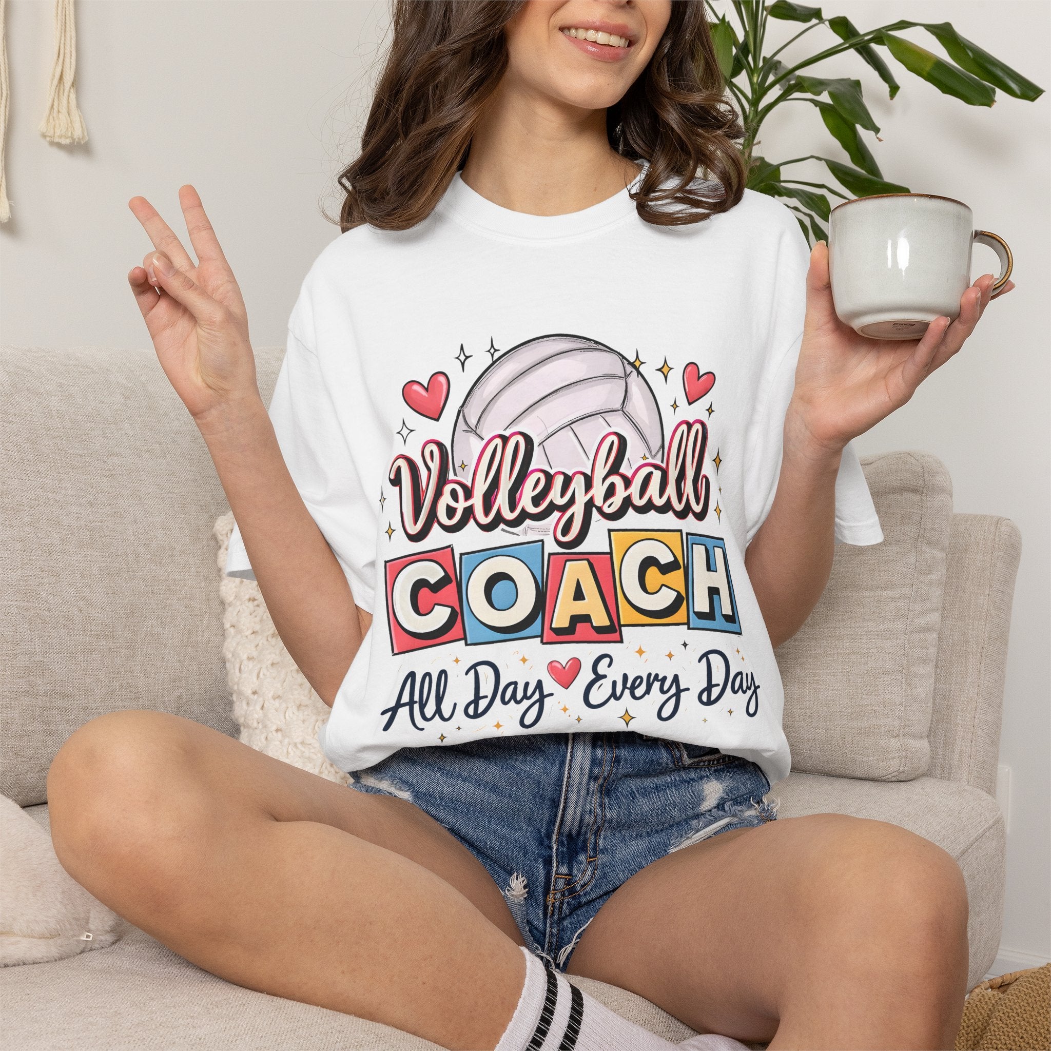 Volleyball Coach T-Shirt — "All Day Every Day" Cute Volleyball Coach Tee