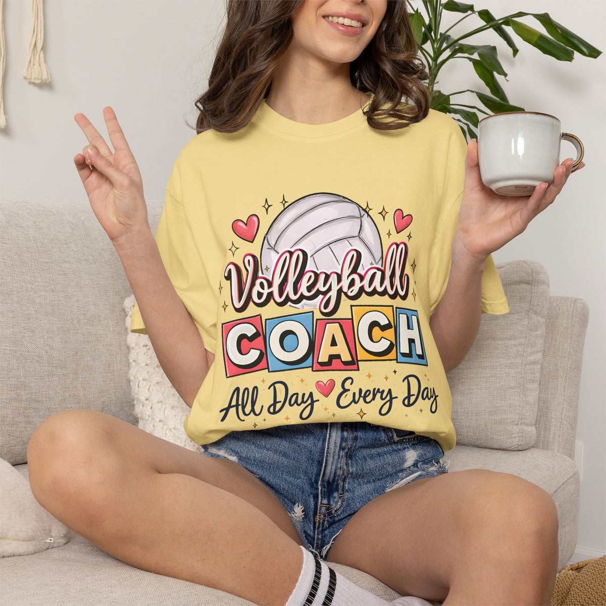 Volleyball Coach T-Shirt — "All Day Every Day" Cute Volleyball Coach Tee