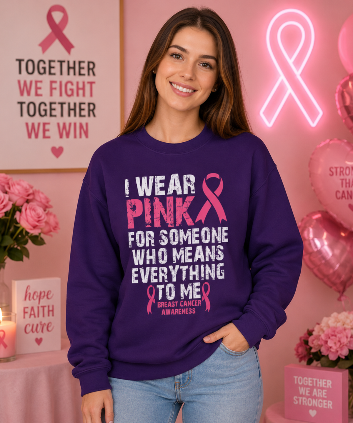 I Wear Pink for Someone Who Means Everything to Me – Gildan Crewneck Sweatshirt