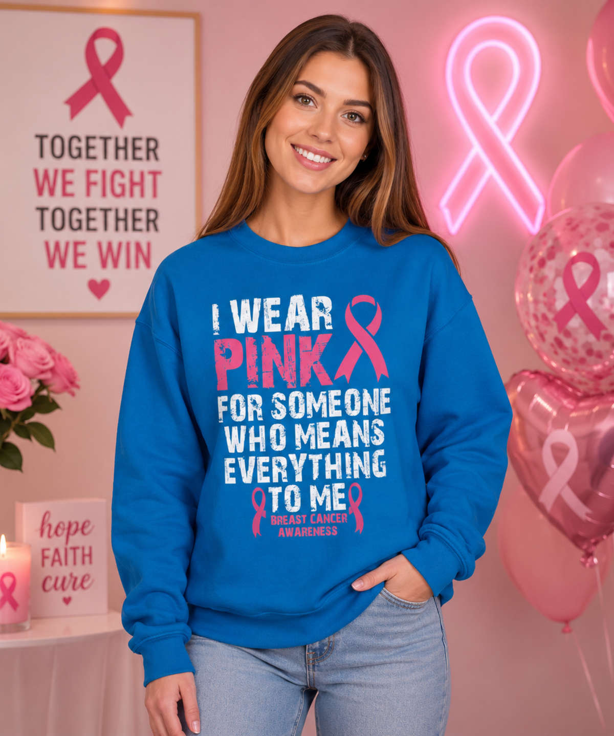 I Wear Pink for Someone Who Means Everything to Me – Gildan Crewneck Sweatshirt