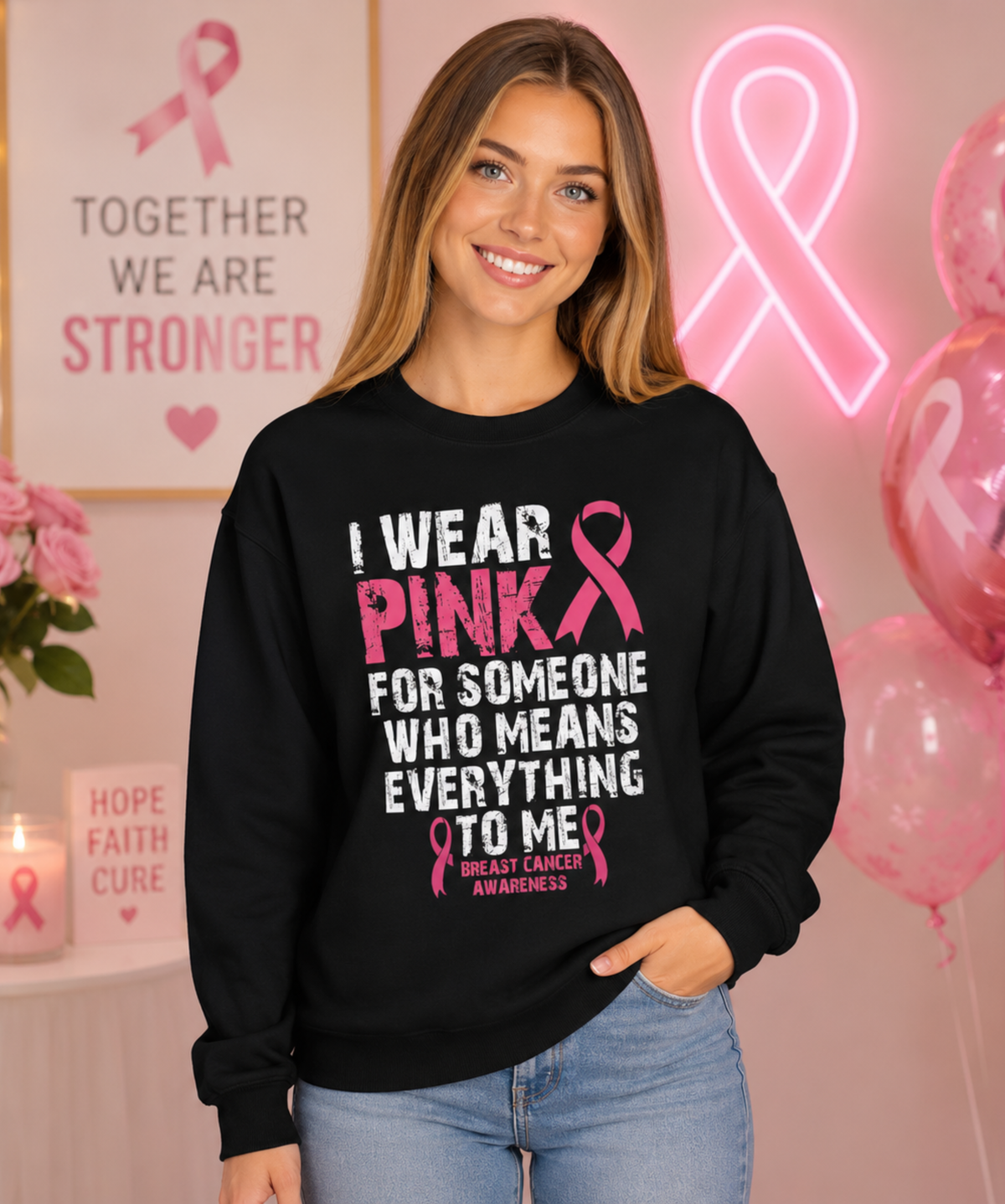 I Wear Pink for Someone Who Means Everything to Me – Gildan Crewneck Sweatshirt