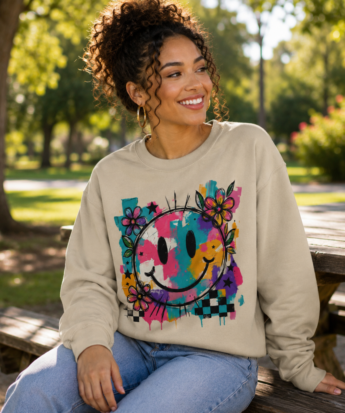 Gildan Heavy Blend™ Crewneck Sweatshirt – Smiley Graphic