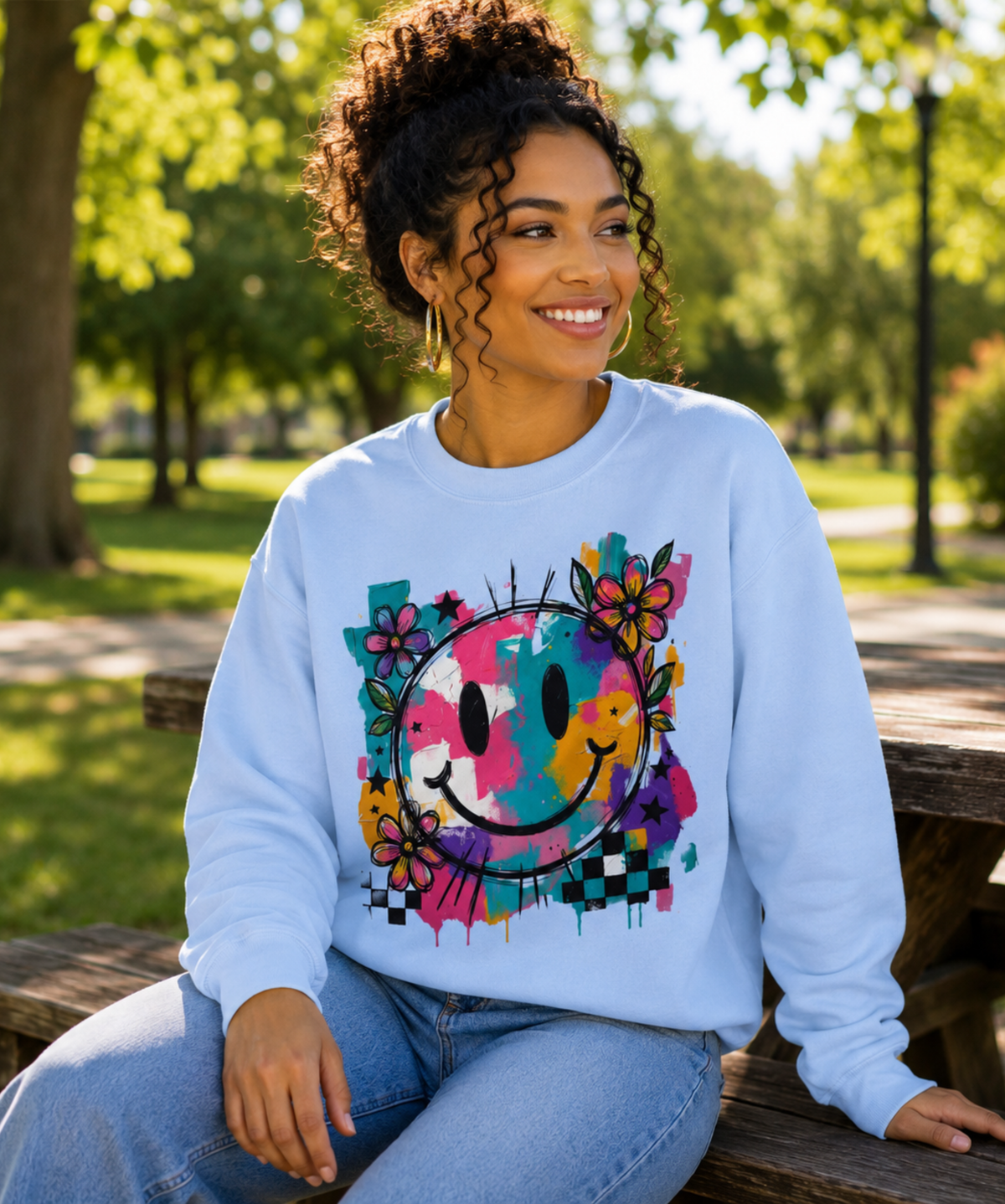Gildan Heavy Blend™ Crewneck Sweatshirt – Smiley Graphic