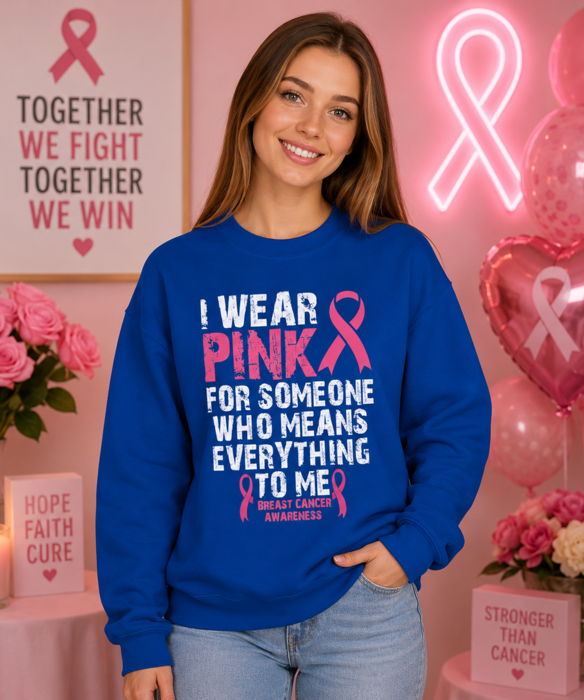 I Wear Pink for Someone Who Means Everything to Me – Gildan Crewneck Sweatshirt