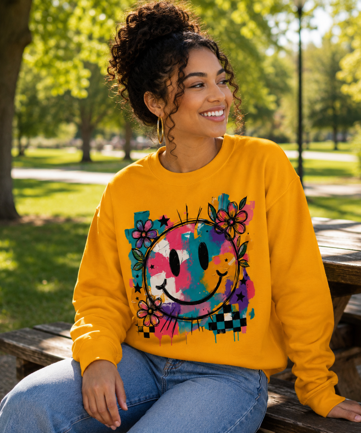 Gildan Heavy Blend™ Crewneck Sweatshirt – Smiley Graphic